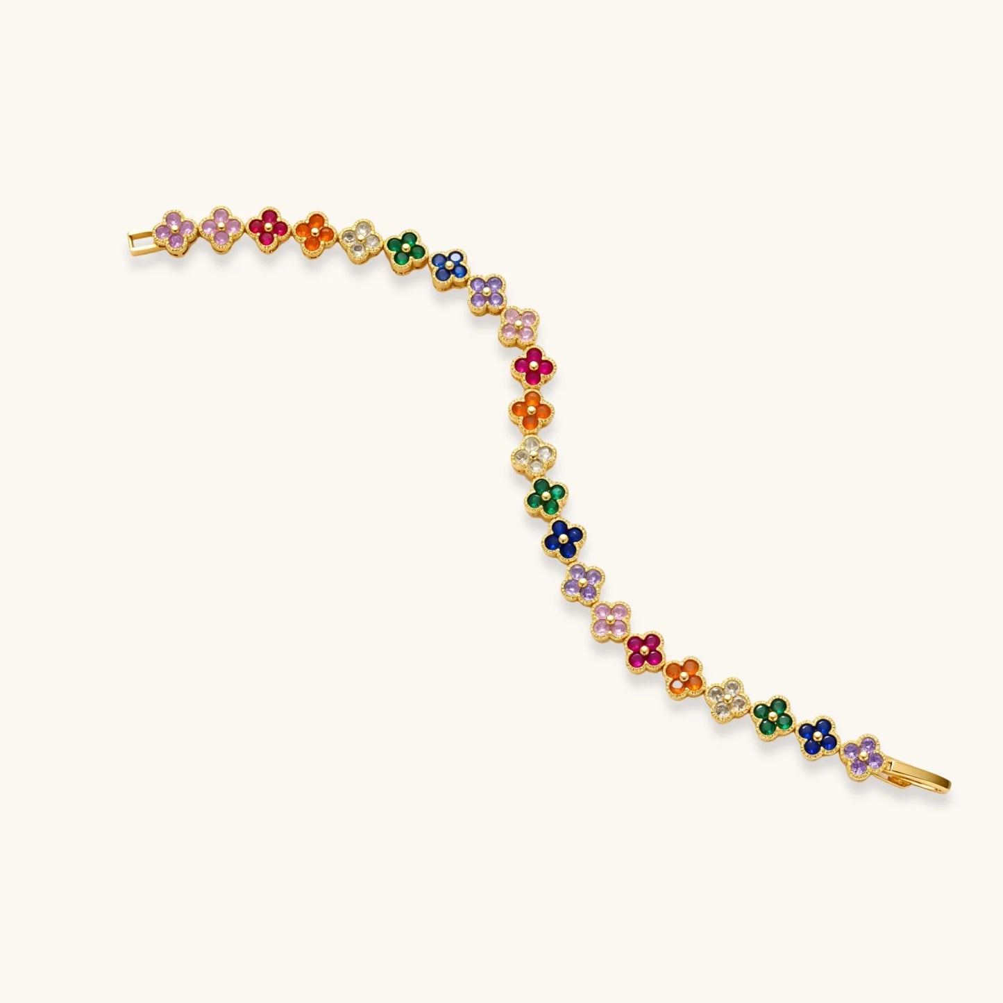Lucky Clover jewelry set in rainbow colors with 14K gold-plated eco-brass with Cubic Zirconia