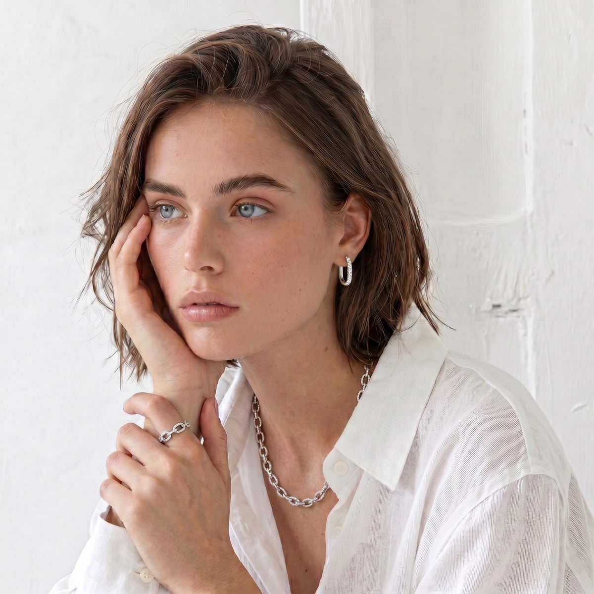Sparkle Huggie Hoops | Platinum Plated 925 Sterling Silver