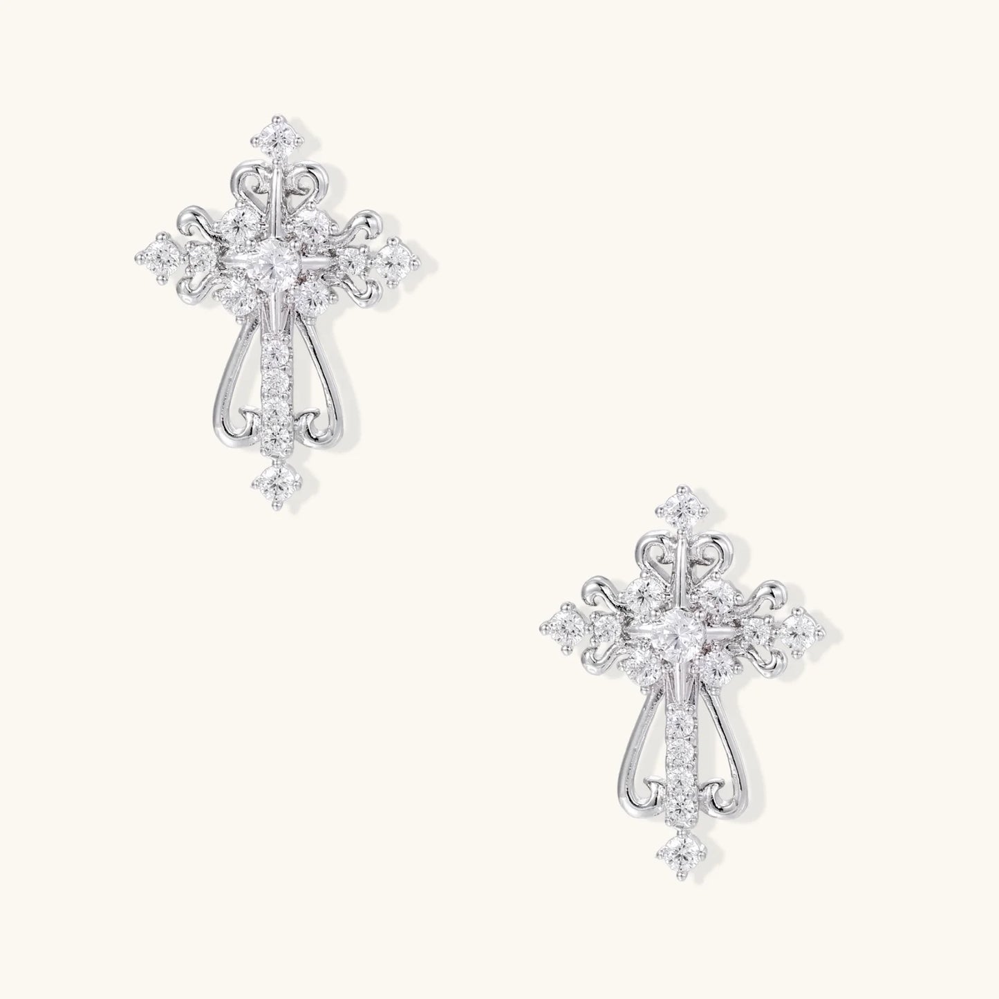 Divine Grace Kors - earrings - white gold plated and Cubic Zirconia with S925 silver posts - Hypoallergenic comfort