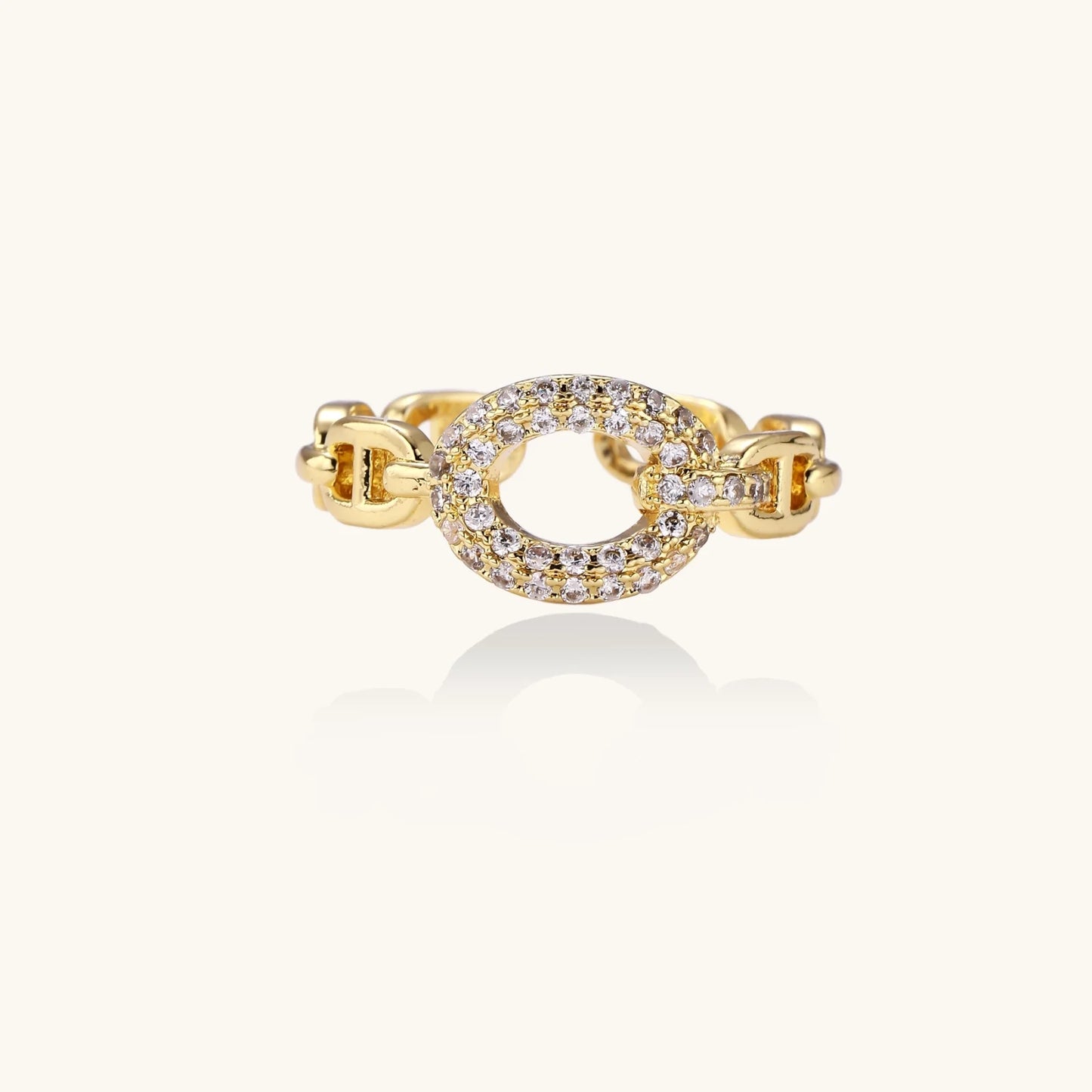 Gold-colored chain statement ring - 18K gold plated eco-brass