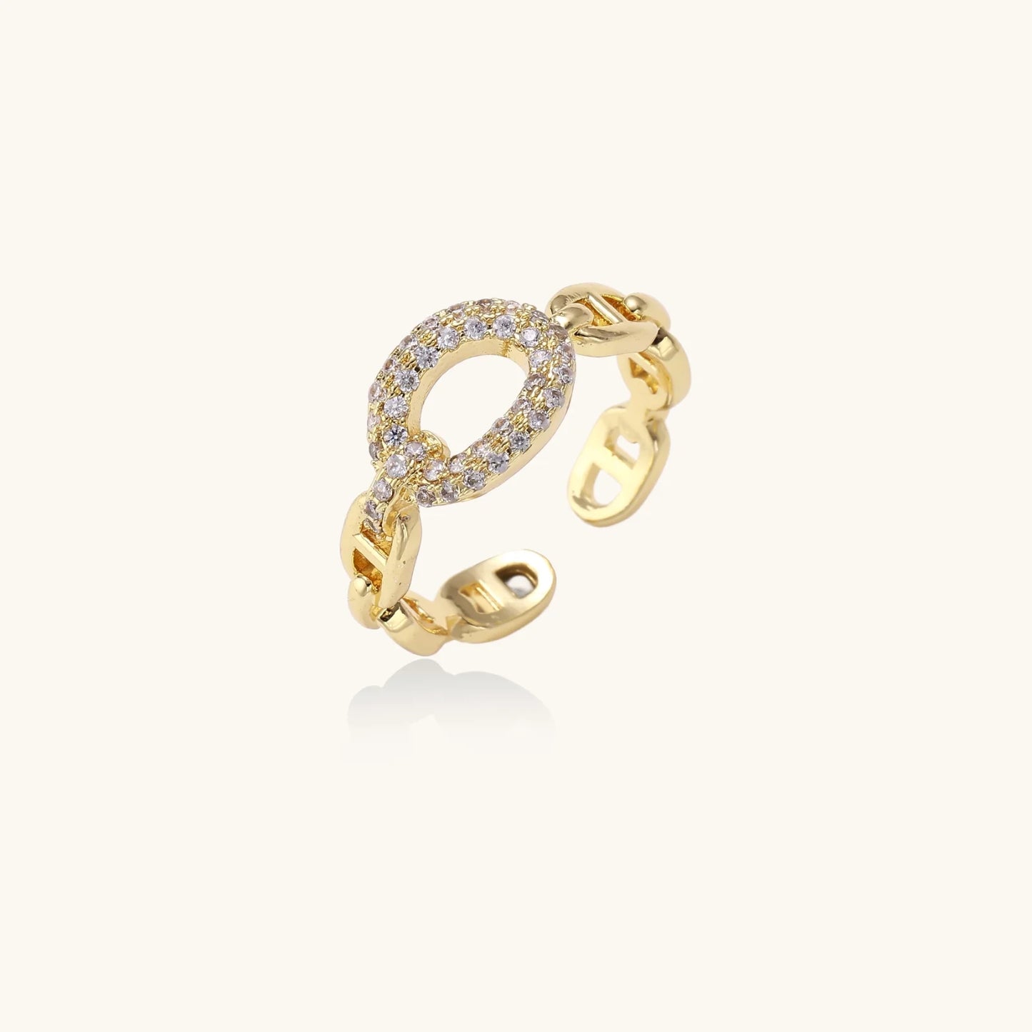 Gold-colored chain statement ring - 18K gold plated eco-brass
