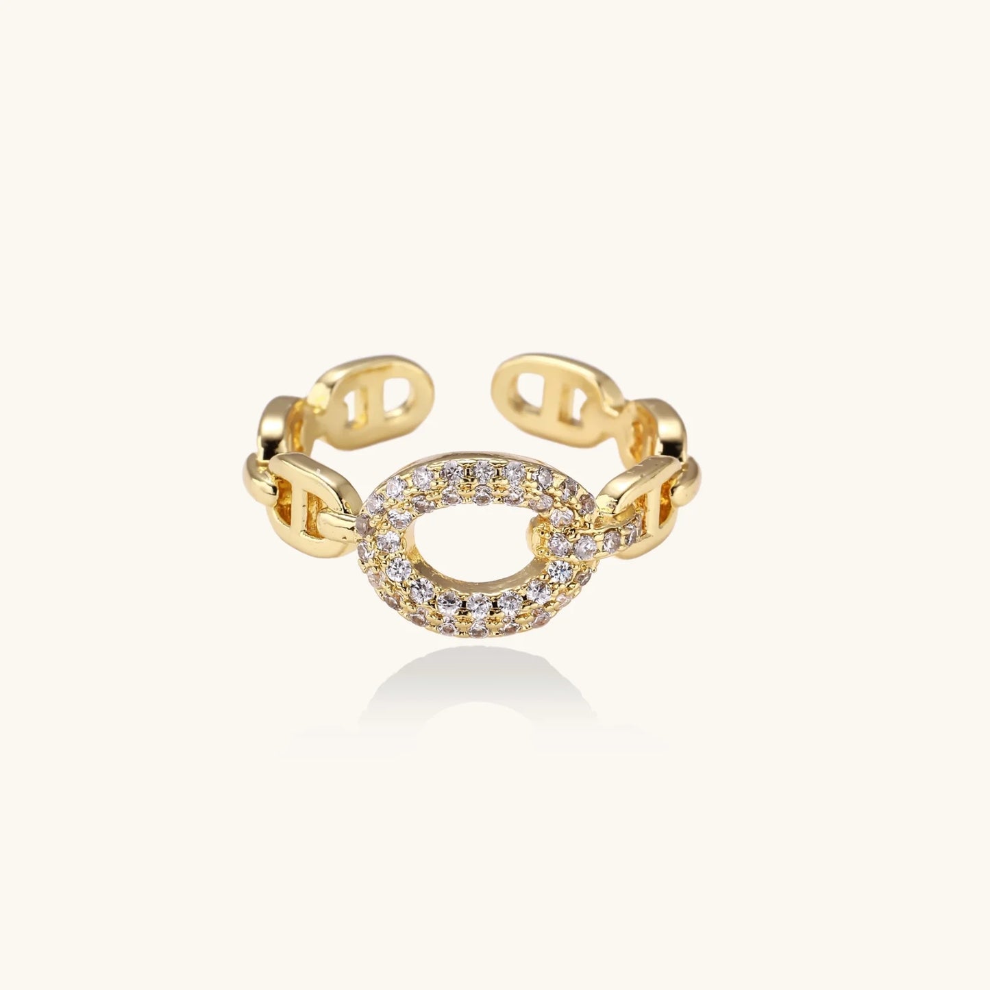 Gold-colored chain statement ring - 18K gold plated eco-brass