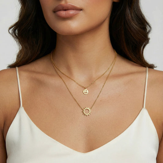 18K gullbelagt solskinn smiley halskjede i rustfritt stål - Eco- friendly material