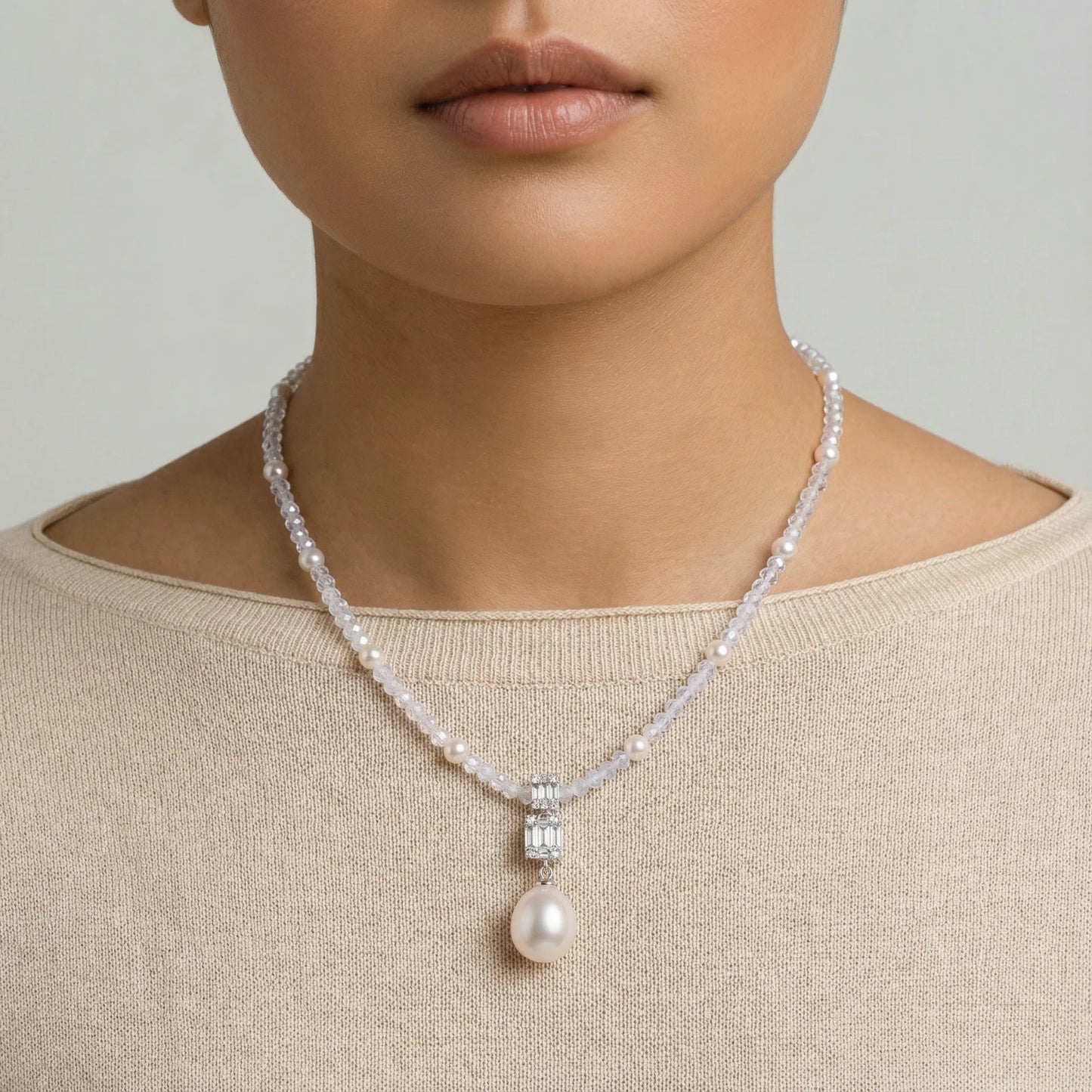 Lavender Dreams Pearl Necklace | Rhodium Plated 925 Sterling Silver & Freshwater pearl