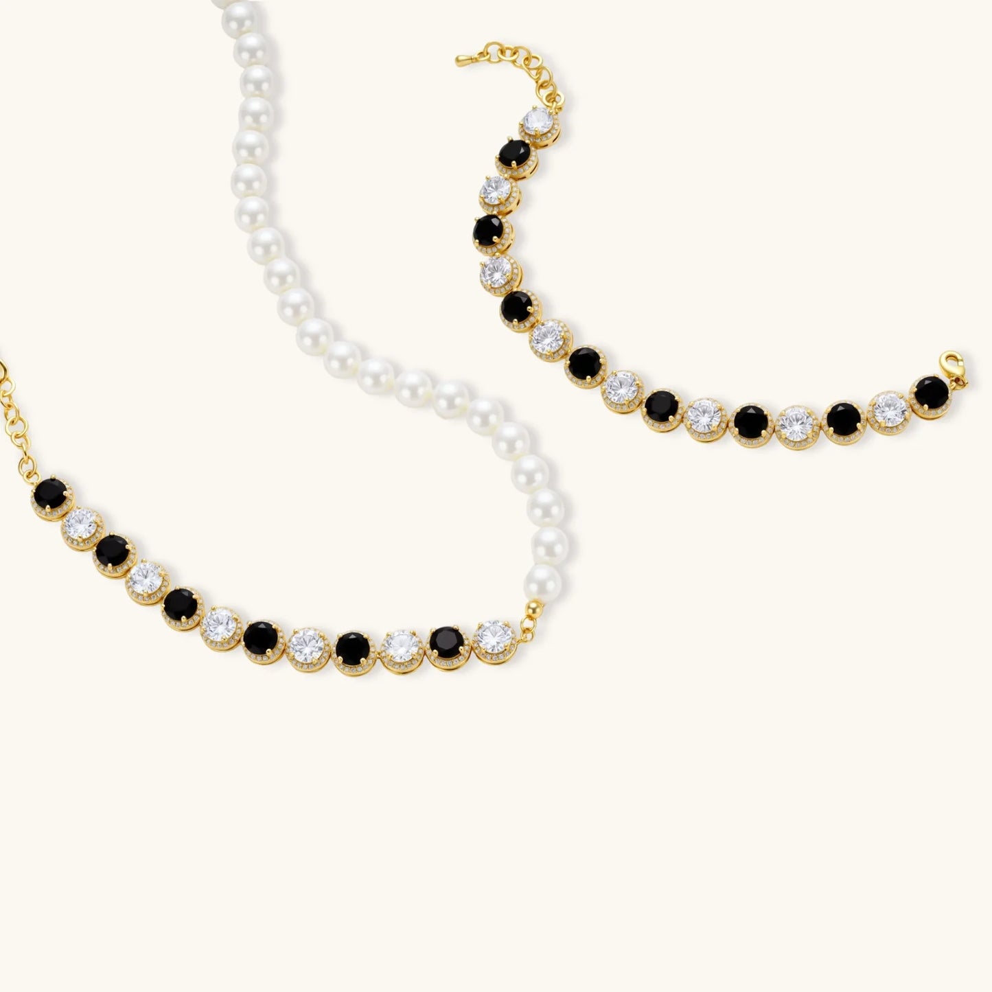Noir Luxe Jewelry Set in 14K Gold Plating with Zirconia - eco-brass - Skin-friendly comfort