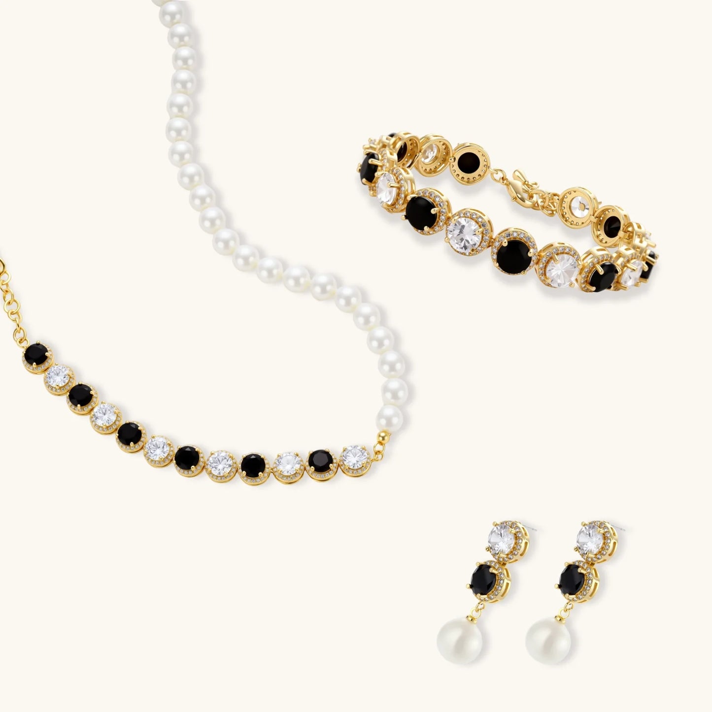 Noir Luxe Jewelry Set in 14K Gold Plating with Zirconia - eco-brass - Skin-friendly comfort