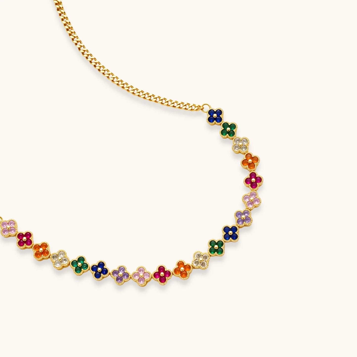 Lucky Clover jewelry set in rainbow colors with 14K gold-plated eco-brass with Cubic Zirconia