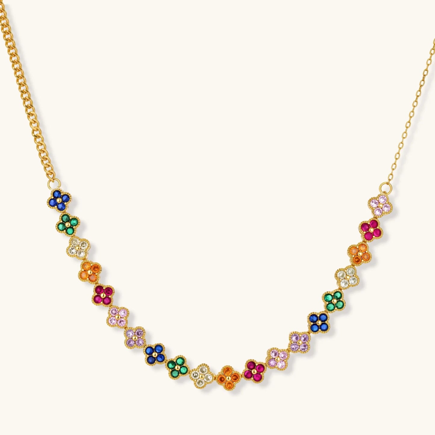 Lucky Clover jewelry set in rainbow colors with 14K gold-plated eco-brass with Cubic Zirconia