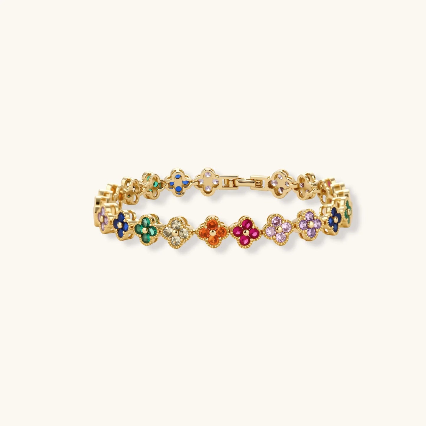 Lucky Clover jewelry set in rainbow colors with 14K gold-plated eco-brass with Cubic Zirconia