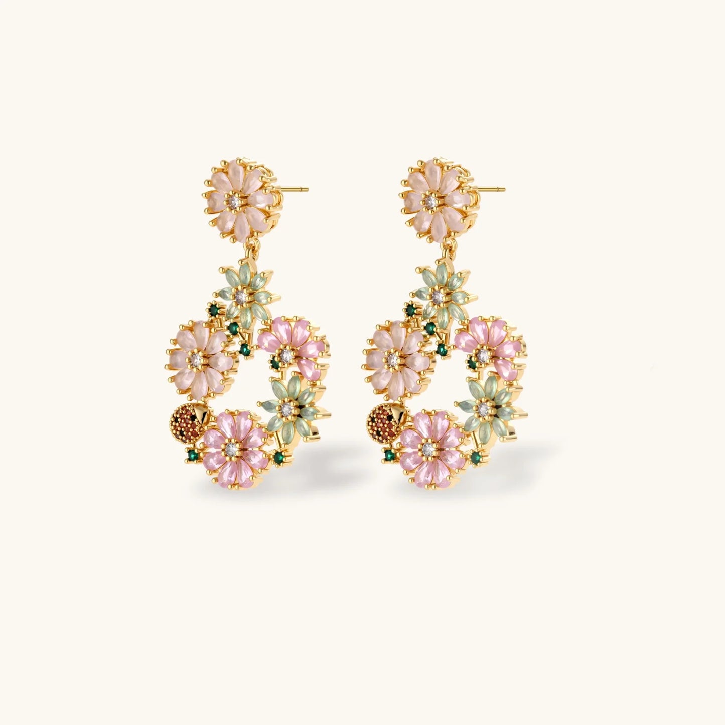 Blooming Garden Jewelry Set in 14K gold plating and cubic zirconia - Hypoallergenic jewelry set - in eco brass