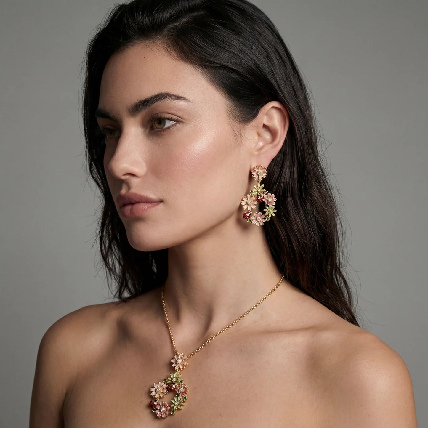 Blooming Garden Jewelry Set in 14K gold plating and cubic zirconia - Hypoallergenic jewelry set - in eco brass