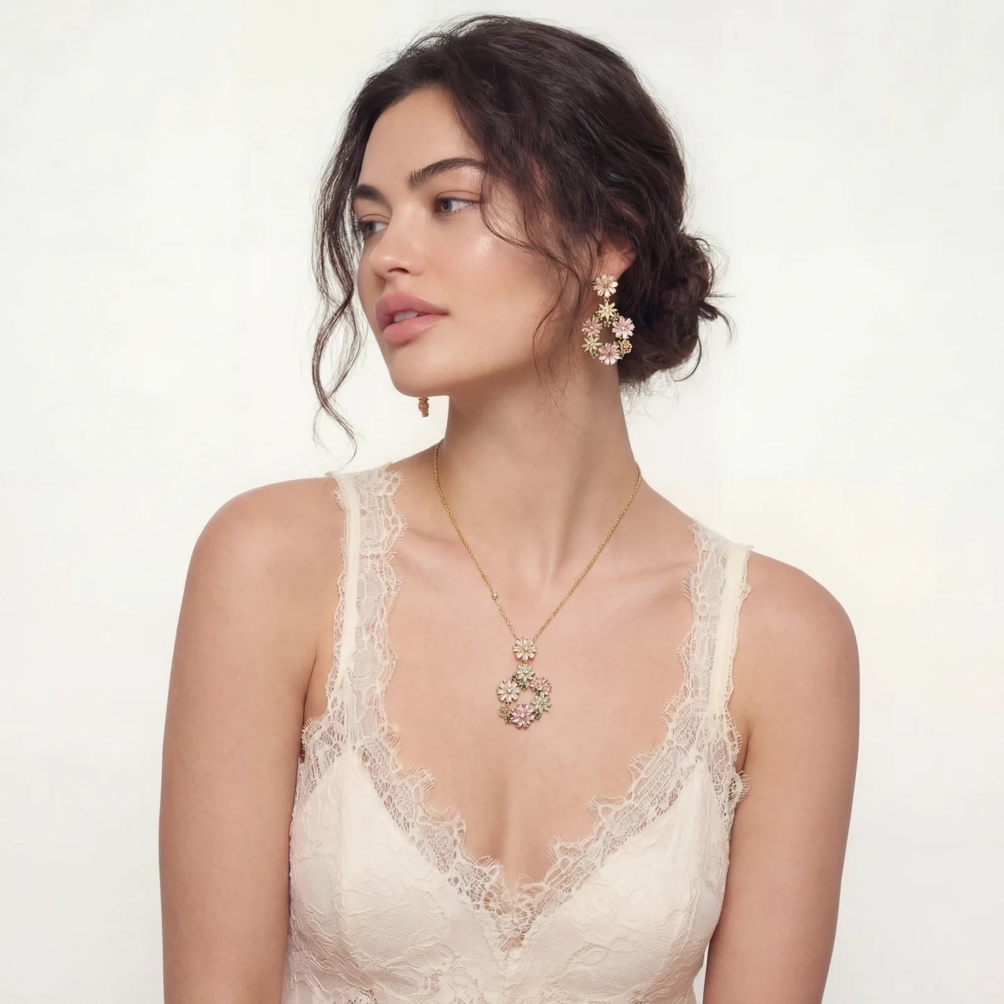 Blooming Garden Jewelry Set in 14K gold plating and cubic zirconia - Hypoallergenic jewelry set - in eco brass