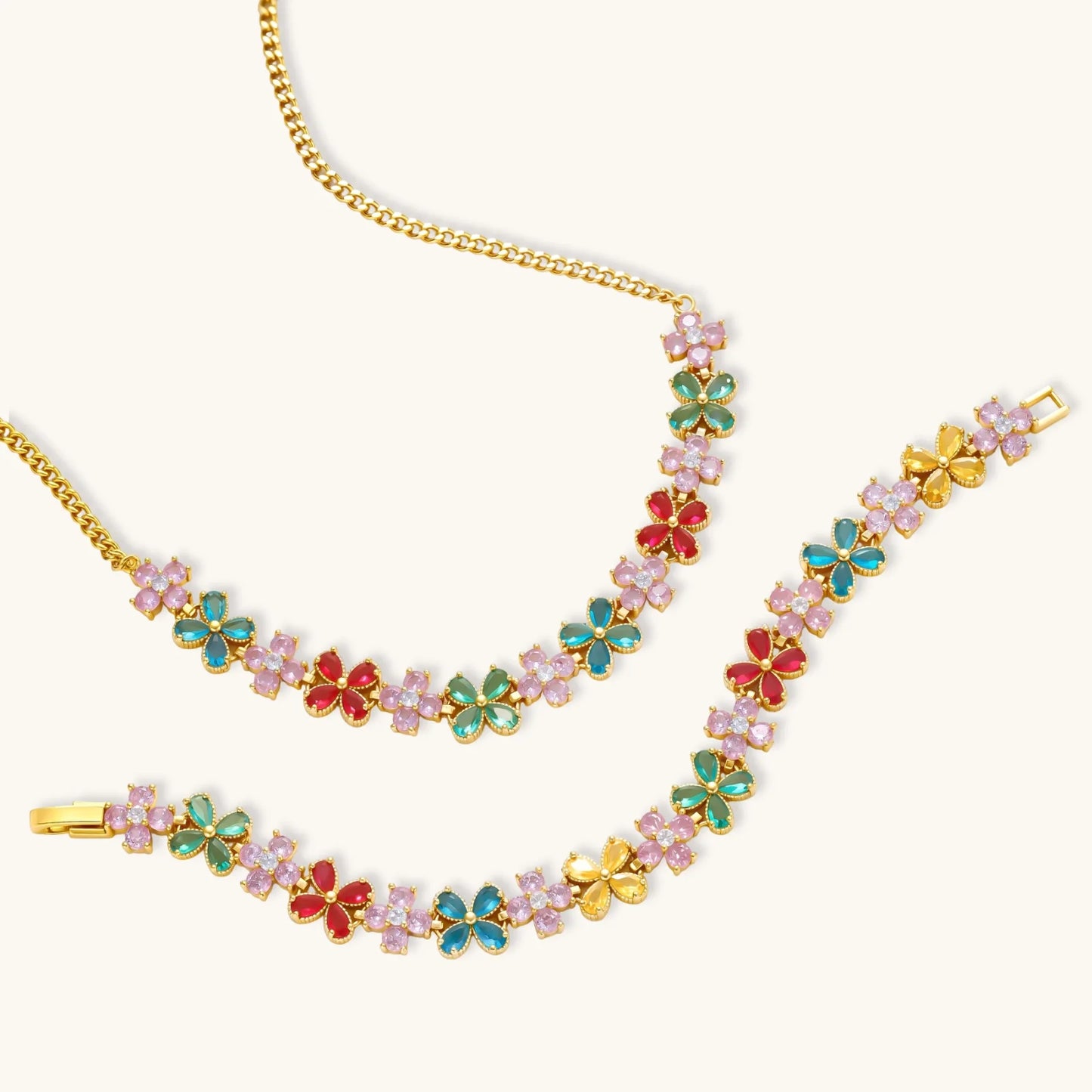 Garden Bloom Jewelry Set in 14K gold plating and cubic zirconia - Hypoallergenic jewelry set - eco - brass