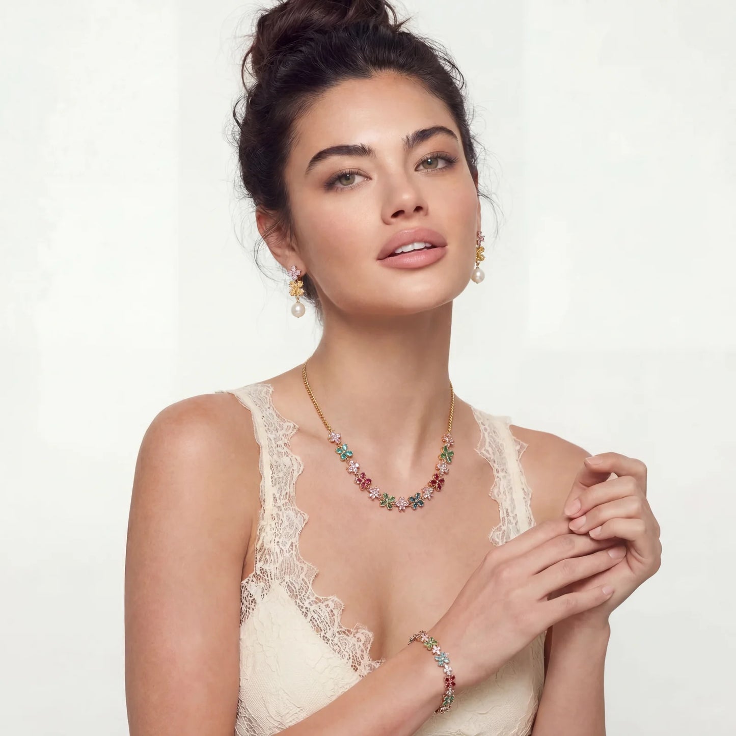 Garden Bloom Jewelry Set in 14K gold plating and cubic zirconia - Hypoallergenic jewelry set - eco - brass