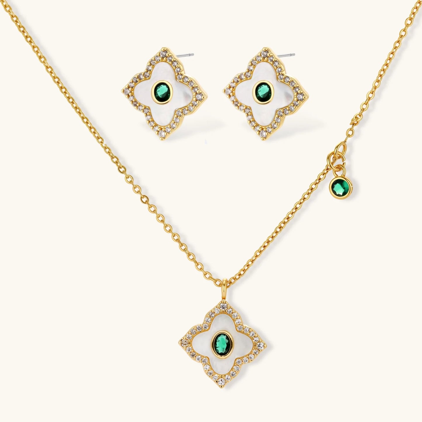 Lucky Clover jewelry set in 14K gold-plated eco-brass - Hypoallergenic