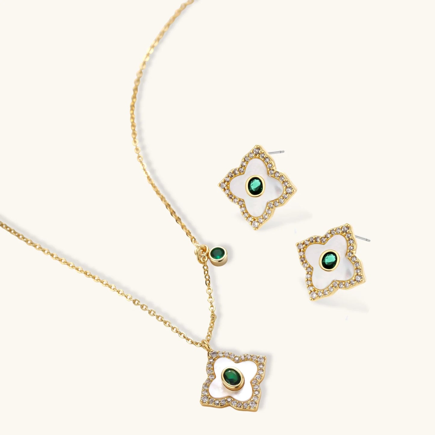 Lucky Clover jewelry set in 14K gold-plated eco-brass - Hypoallergenic