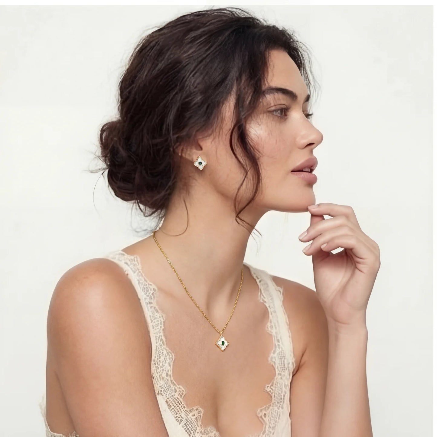 Lucky Clover jewelry set in 14K gold-plated eco-brass - Hypoallergenic