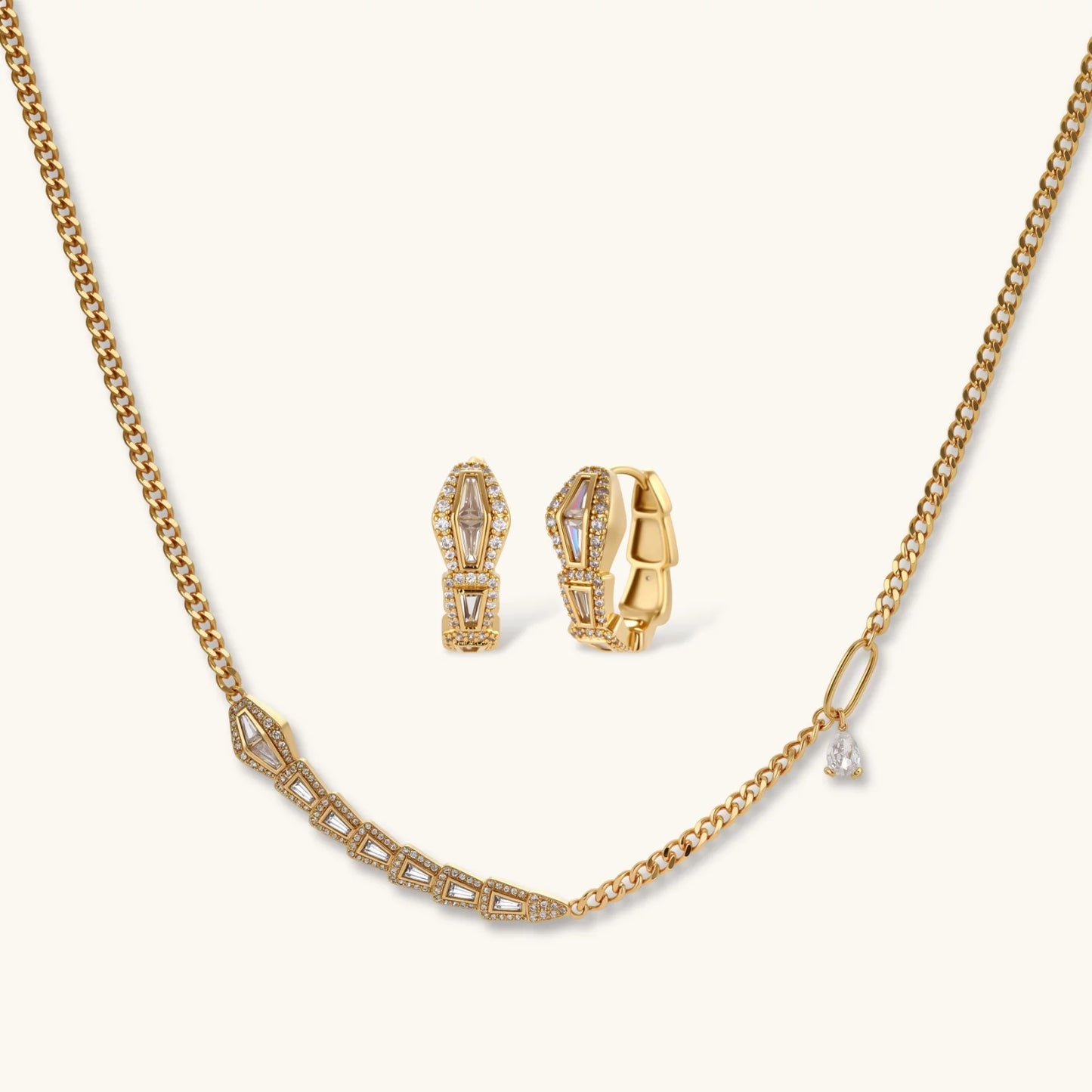Geometric Luxe Smykkesett i 2 deler med 14K gullforgylt eco-brass med Cubic Zirkonia