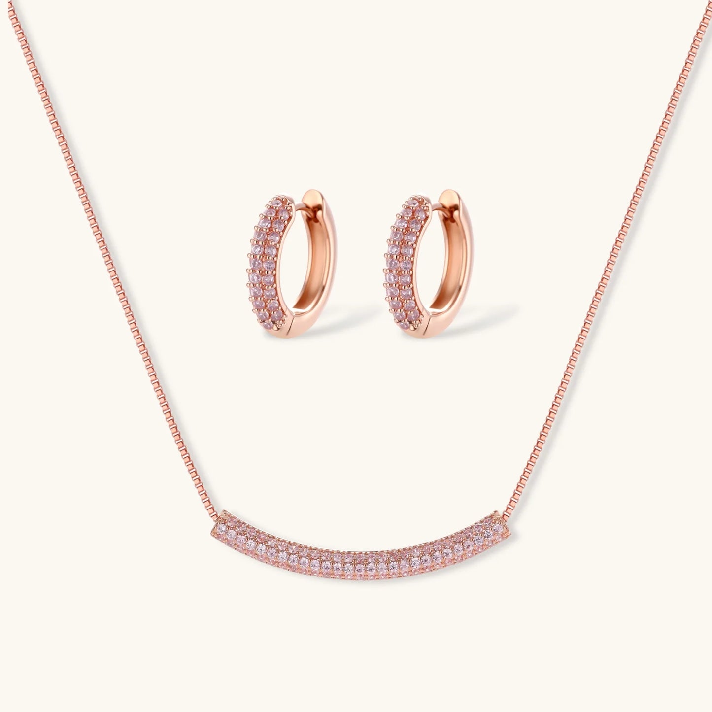 Sparkling Glitzy Rose Gold Jewelry Set in Environmentally Friendly Eco-Brass Plated with 14K Gold and Cubic Zirconia