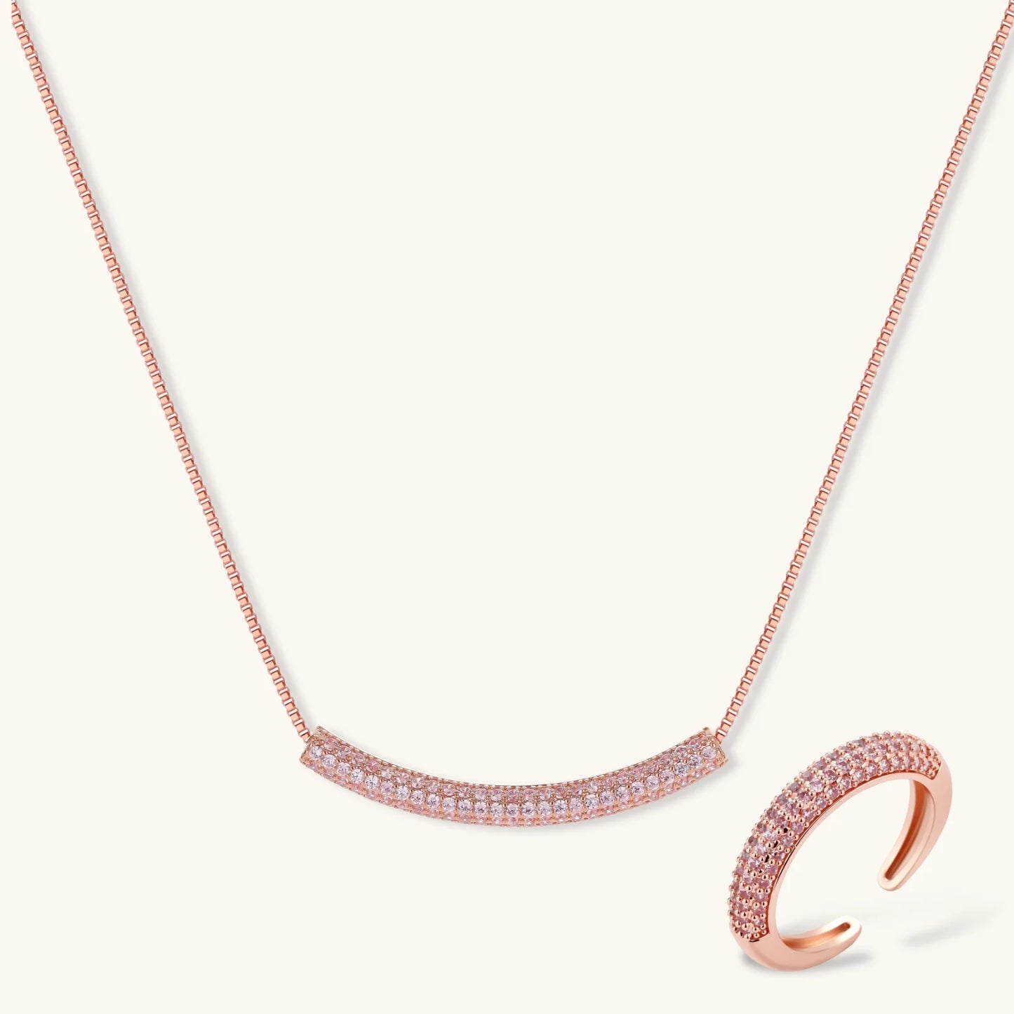 Sparkling Glitzy Rose Gold Jewelry Set in Environmentally Friendly Eco-Brass Plated with 14K Gold and Cubic Zirconia