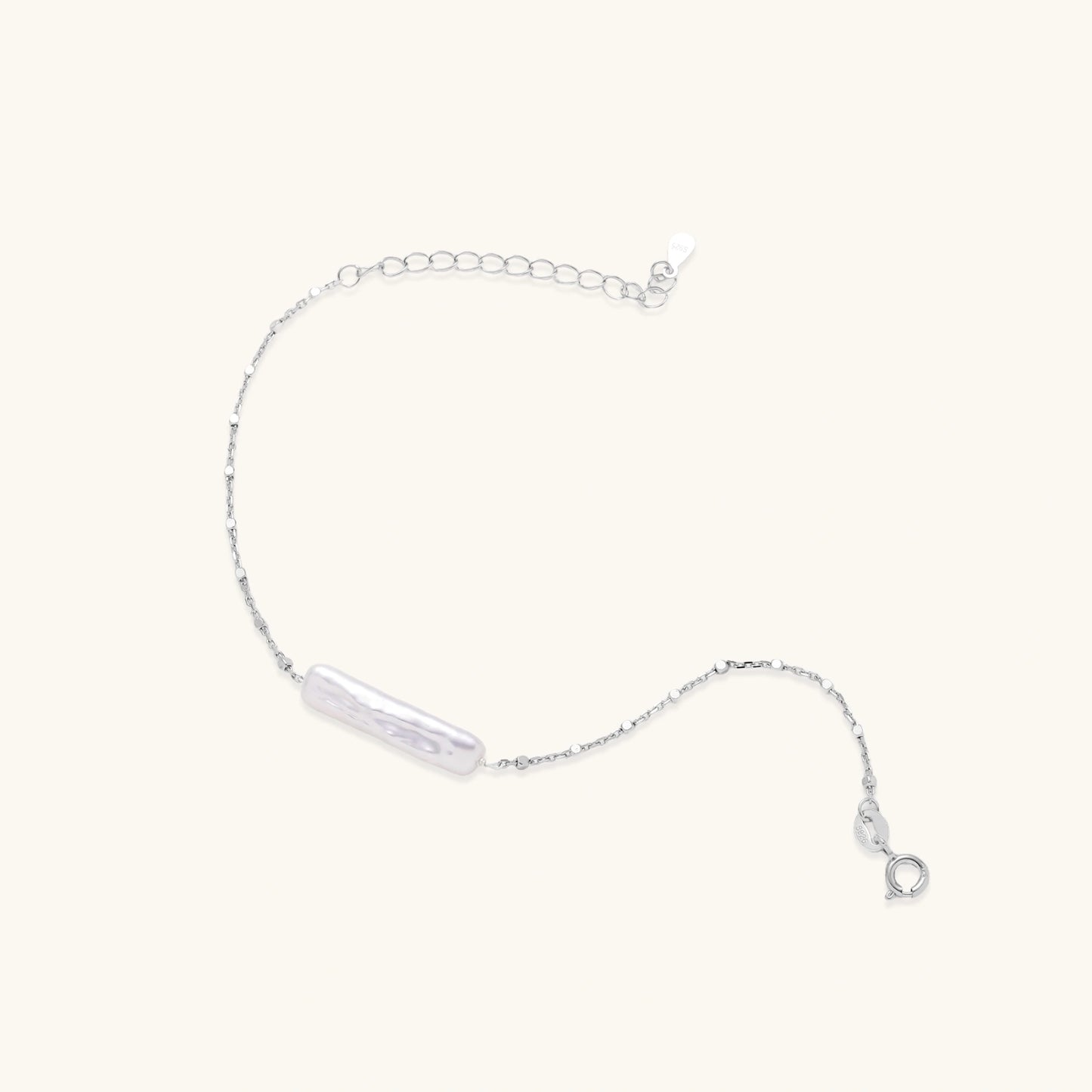 Baroque Pearl Chain Bracelet | Rhodium- Plated 925 Sterling Silver