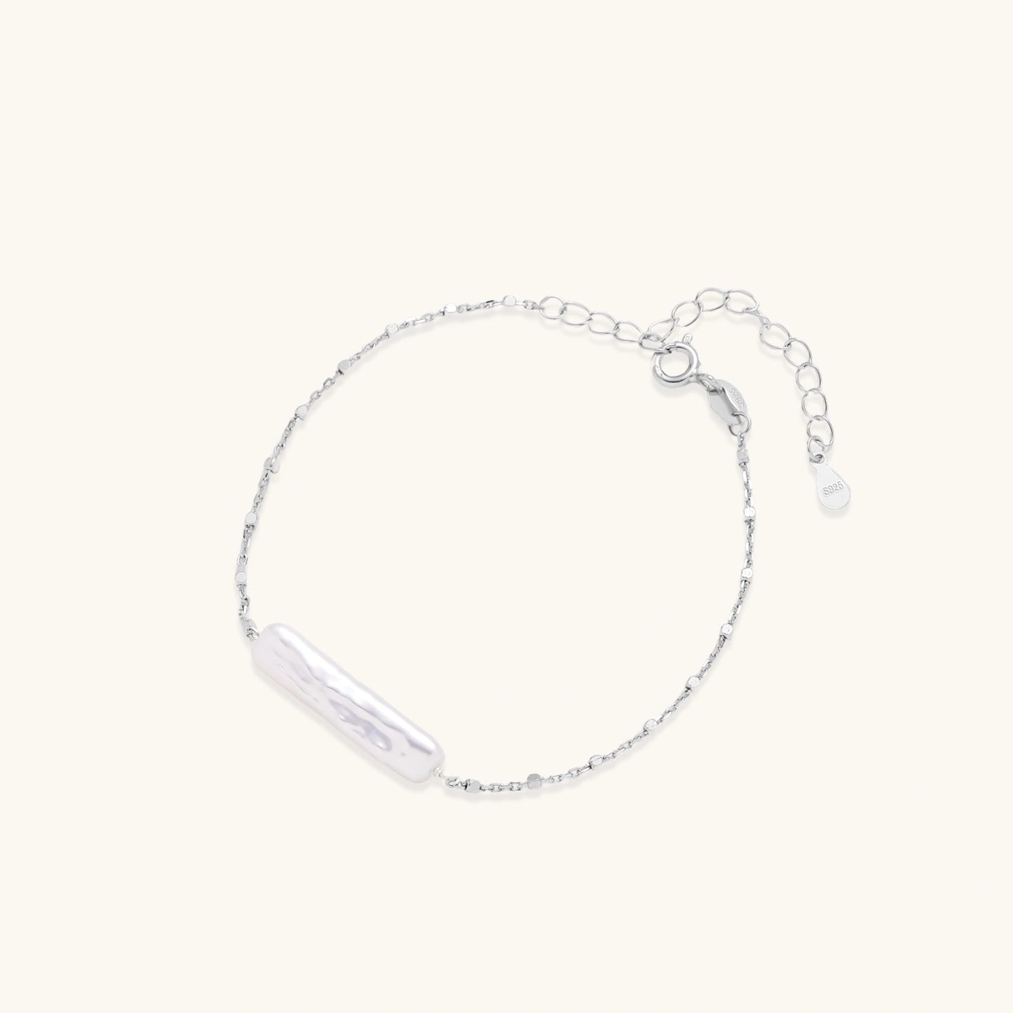 Baroque Pearl Chain Bracelet | Rhodium- Plated 925 Sterling Silver