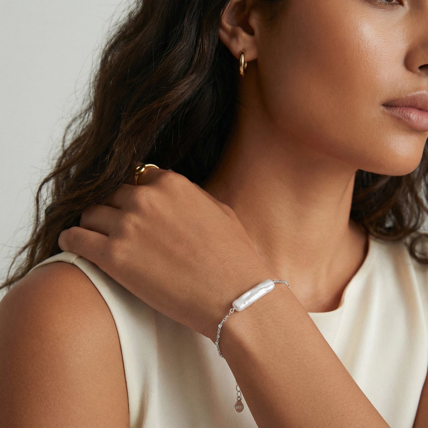 Baroque Pearl Chain Bracelet | Rhodium- Plated 925 Sterling Silver