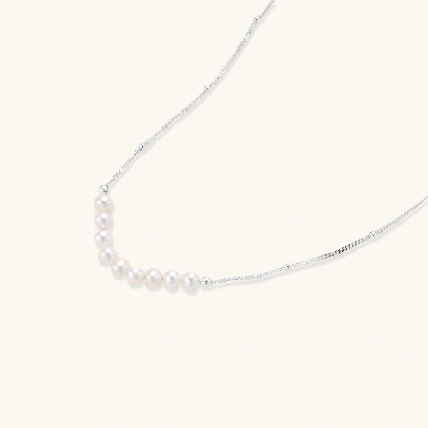 Luna Pearl Arc Necklace in Freshwater Pears & Rhodium Plated S925 Sterling Silver