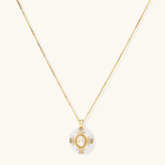 Golden Medallion Necklace 18K Gold Plated Eco-Brass | zirconia