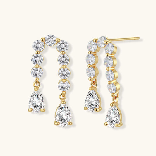 Linear Crystal Drops 14 K Gold plated Eco - Brass & Zirconia