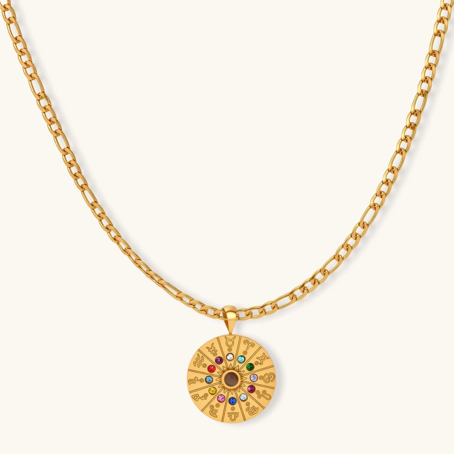 Zodiac Wheel Necklace | 18K Gold Plated stainless steel & Cubic zirconia