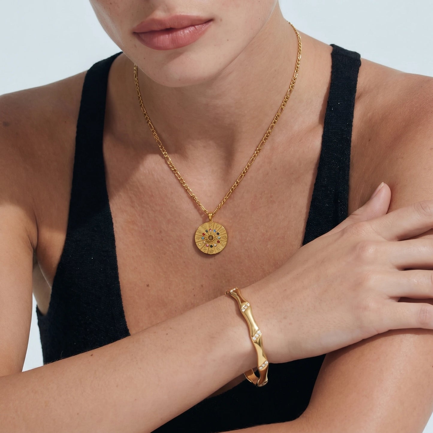 Zodiac Wheel Necklace | 18K Gold Plated stainless steel & Cubic zirconia