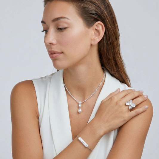 Lavender Dreams Pearl Necklace | Rhodium Plated 925 Sterling Silver & Freshwater pearl